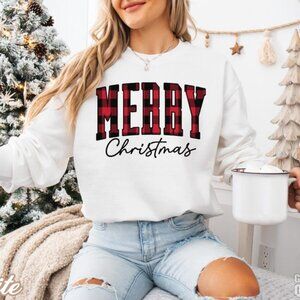 Merry Christmas Sweatshirt, Cute Buffalo Plaid Sweater, Christmas Family 05